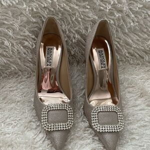 Badgley Mischka Champagne Heels with Crystal Buckle